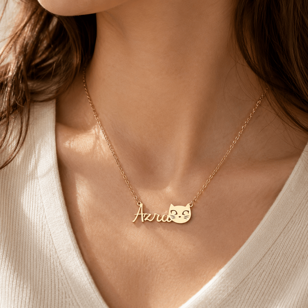 Personalisierte Katzen Namenskette - 925 Sterling Silber