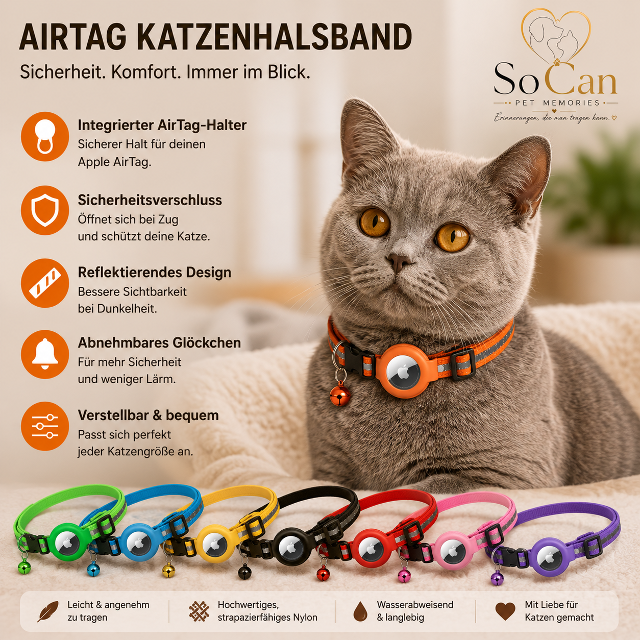 🐱 AirTag Katzenhalsband mit Sicherheitsverschluss