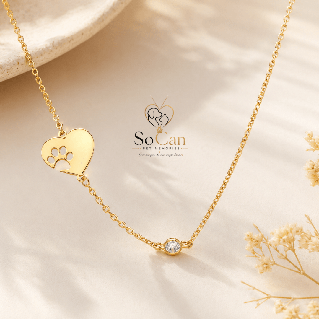 Pfotenherz Halskette 925 Sterling Silber – Erinnerung mit Liebe getragen