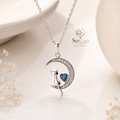 Mondkatzen Halskette 925 Sterling Silber - mit blauem Herzstein Sterling Silber