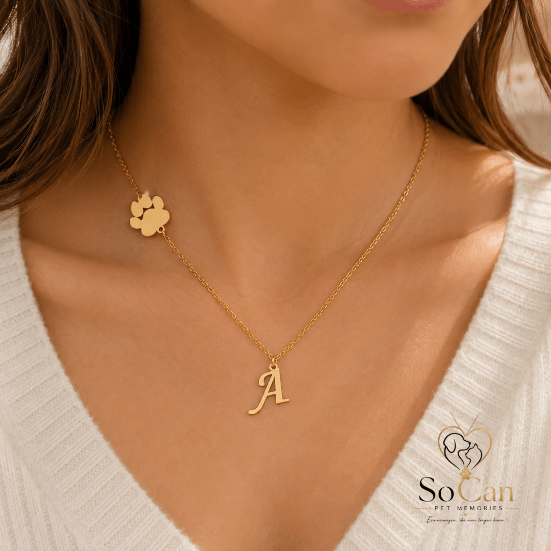 Personalisierte Pfotenkette mit Wunschbuchstaben – 925 Sterling Silber