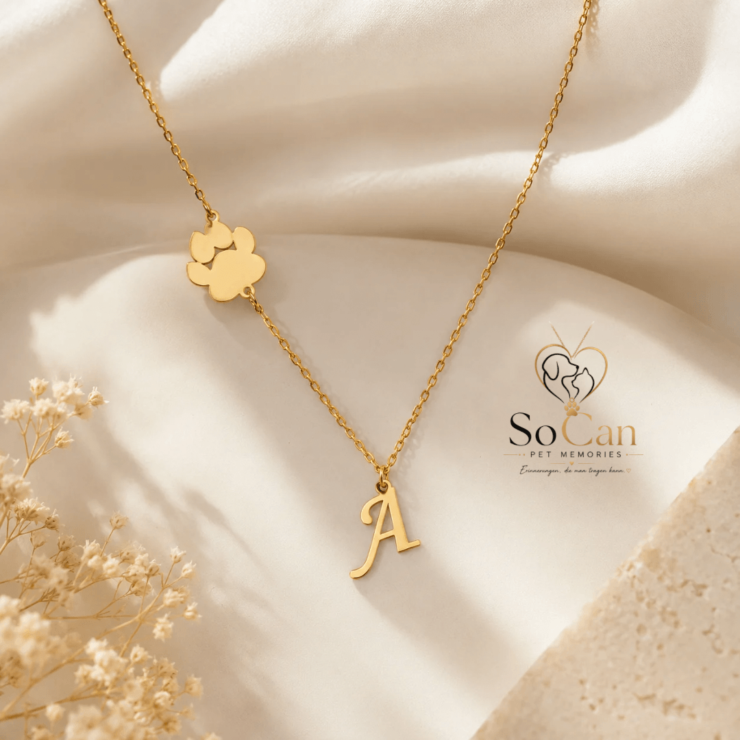 Personalisierte Pfotenkette mit Wunschbuchstaben – 925 Sterling Silber