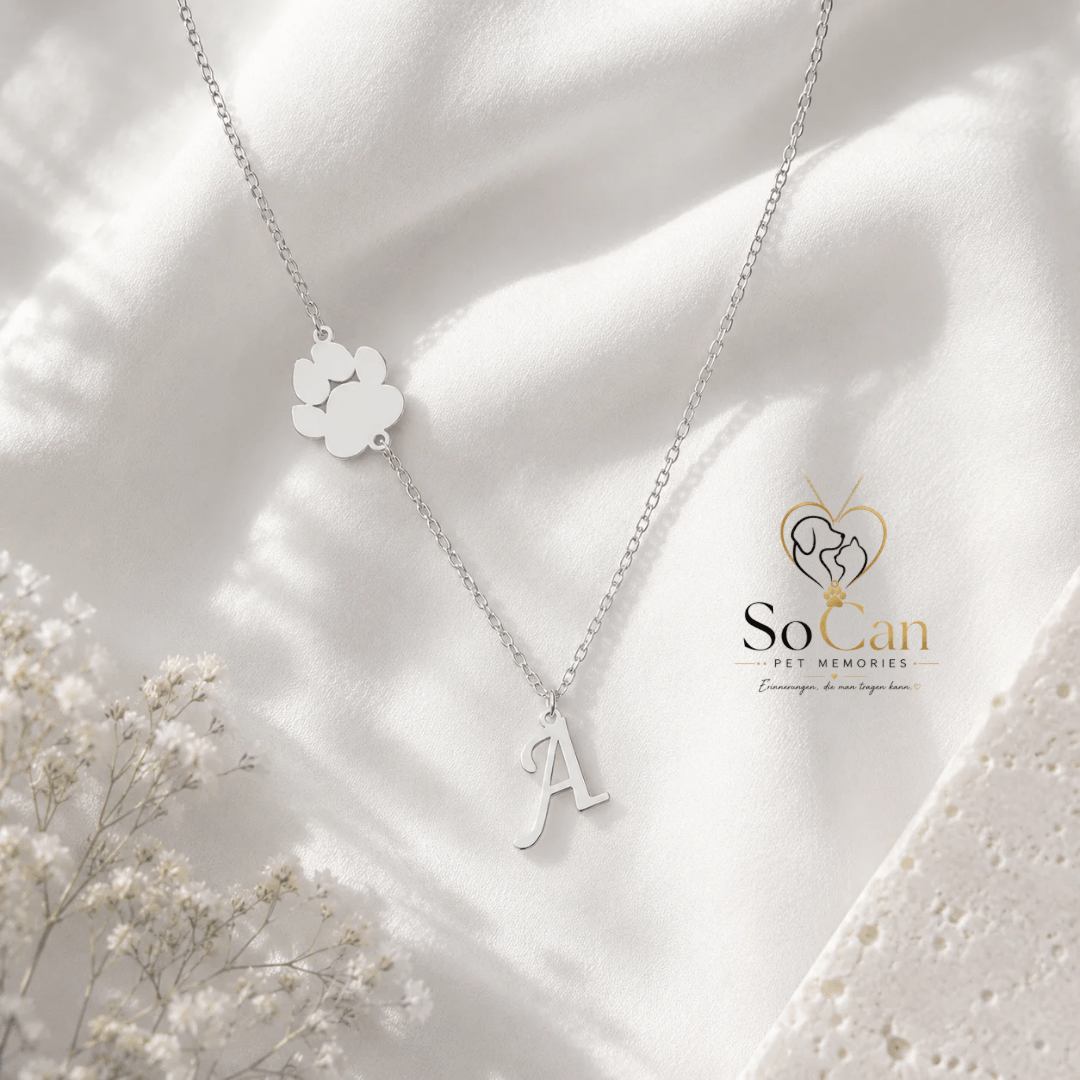 Personalisierte Pfotenkette mit Wunschbuchstaben – 925 Sterling Silber