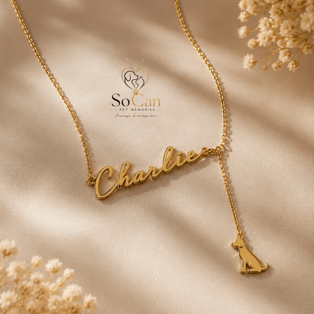 Personalisierte Namenskette mit Hundeanhänger – 925 Sterling Silber