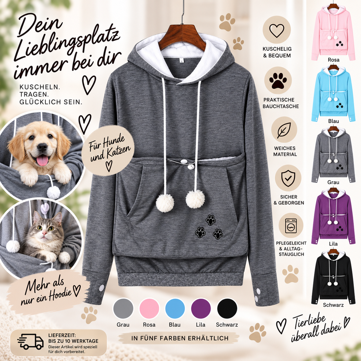 Kuscheliger Hoodie für Hunde & Katzen 🐾❤️