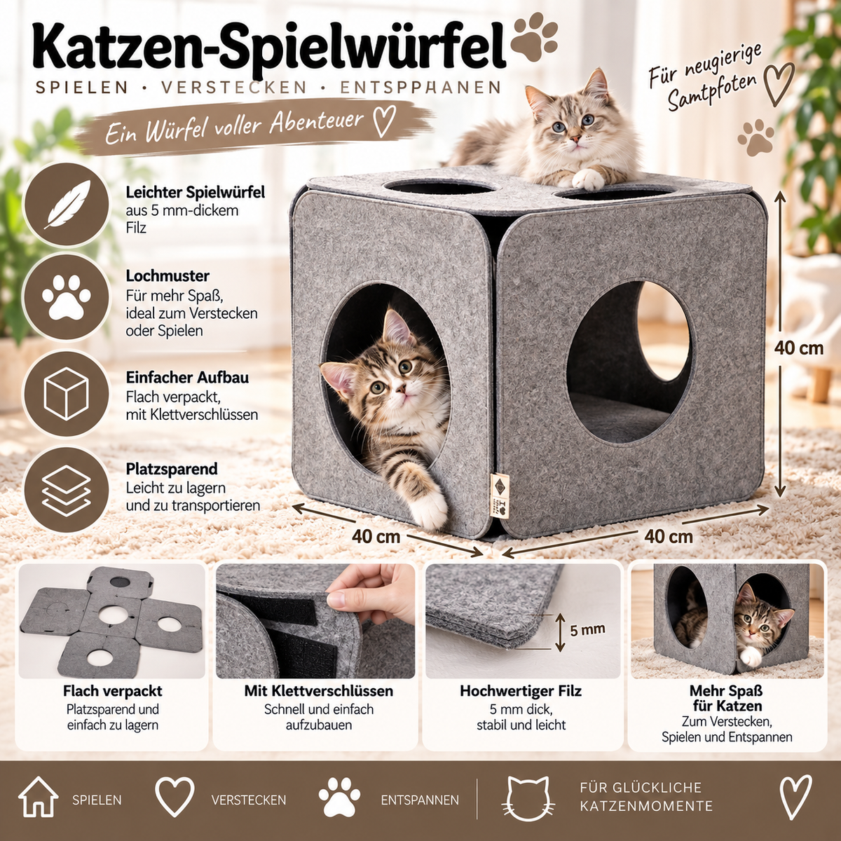 D&D Spielwürfel aus Filz NALA - Grau